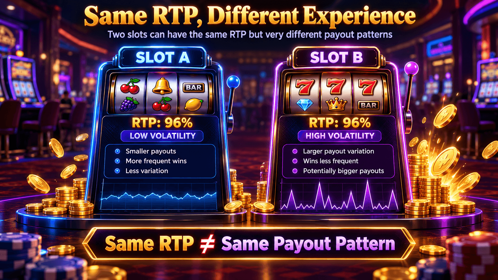 Same RTP different payout patterns in slots