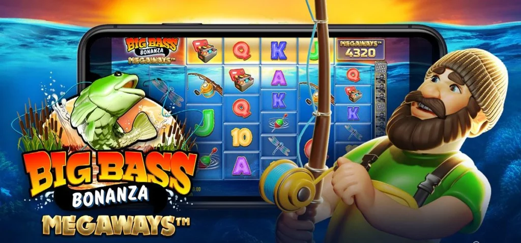 Big Bass Bonanza Megaways slot launch artwork with the fisherman and the Megaways reels