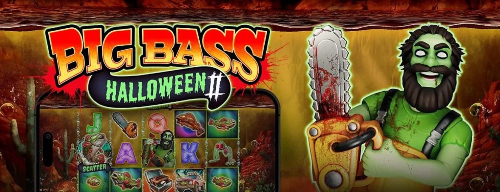Big Bass Halloween 2 slot artwork with the chainsaw fisherman and reels