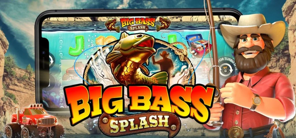Big Bass Splash slot launch artwork with the cowboy hat fisherman and the leaping golden fish