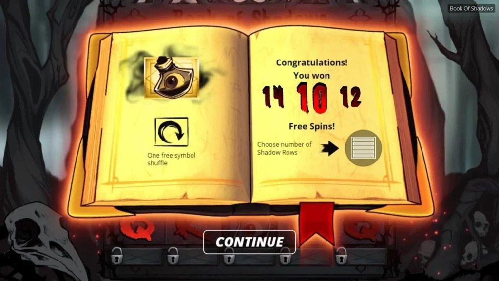 Book of Shadows free spins with the Shadow Rows choice