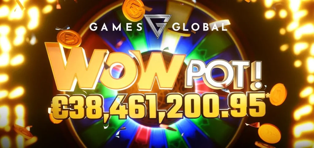 Games Global WowPot jackpot artwork for the record Wheel of Wishes win with the jackpot wheel behind