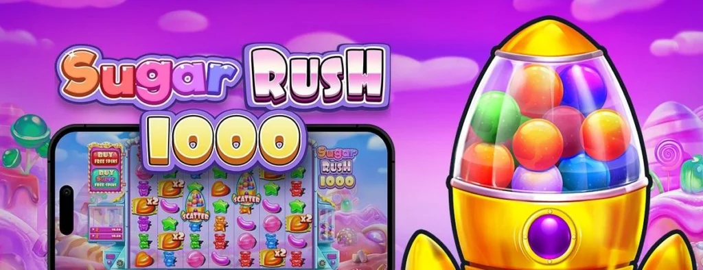 Sugar Rush 1000 artwork with x2 multiplier spots on the 7x7 grid